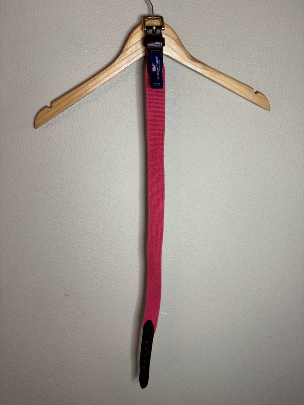 Vineyard Vines Sailboat Belt Size 26 Pink Canvas Leather Trim Preppy Belt - Picture 5 of 7